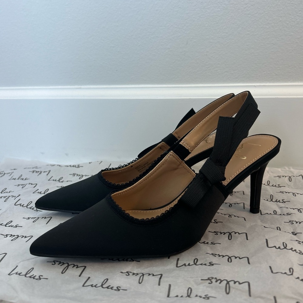 Ancolie Lulu's Black Pointed Slingback Heels with Bow Detail